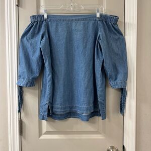 LOFT Off the Shoulder Blue Denim Top